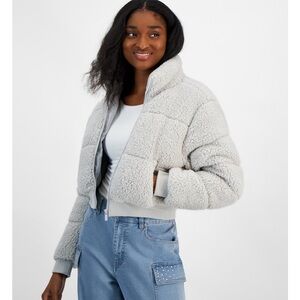 Light Gray Teddy Jacket with Full Front Zipper and Cozy Fuzzy Texture (jk2)